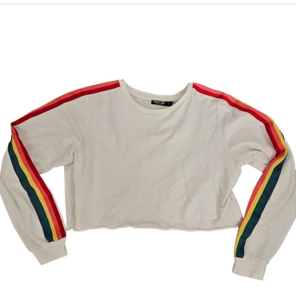 Nasty Gal Tops - Retro Athleisure White Crop Sweatshirt Rainbow Long Sleeve Medium Vintage Sporty